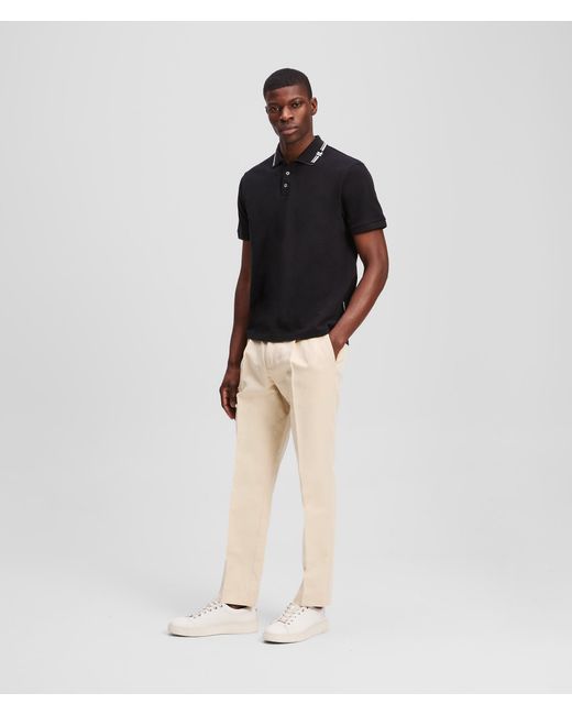 Karl Lagerfeld Black Contrast Piping Polo Shirt for men