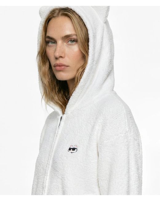 Karl Lagerfeld White Ikon Choupette Fluffy Loungewear Hoodie