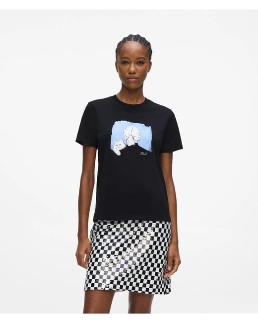 Karl Lagerfeld Black Illustrated Portrait T-Shirt