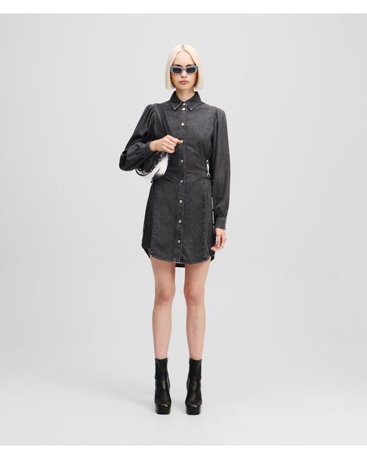 Karl Lagerfeld Black Tied Waist Denim Shirt Dress