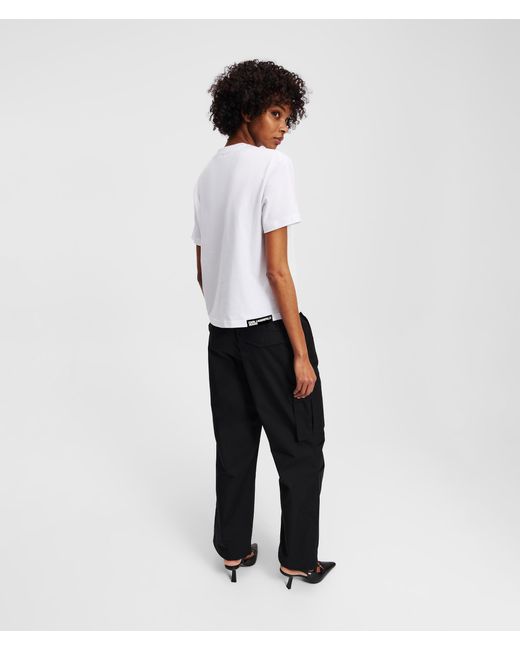 Karl Lagerfeld White T-Shirt Mit Logo, Frau, Größe: Xl