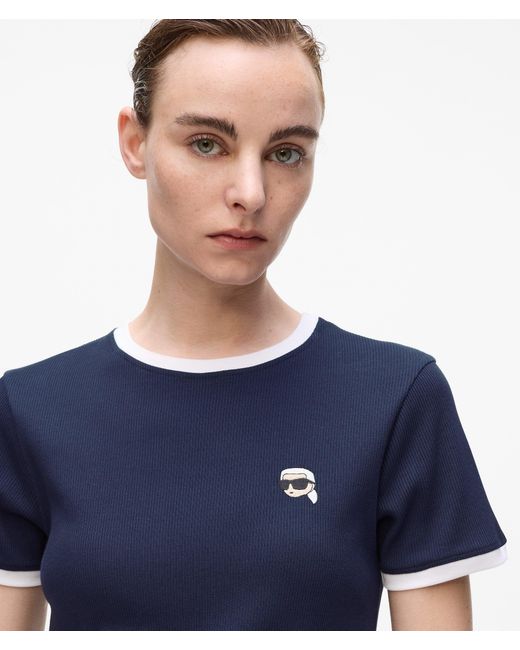 Karl Lagerfeld Blue Ikon Slim Fit Rib T-Shirt