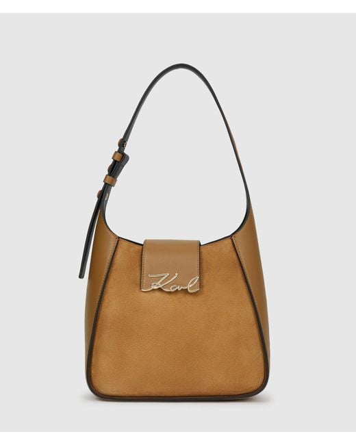 Karl Lagerfeld Brown K/Signature Suede Hobo Bag