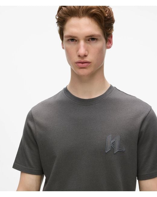 Karl Lagerfeld Gray Monogram Wool-Blend T-Shirt for men