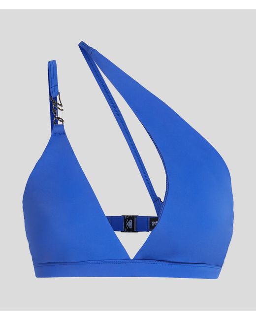 Karl Lagerfeld Blue Karl Signature Asymmetric Bikini Top