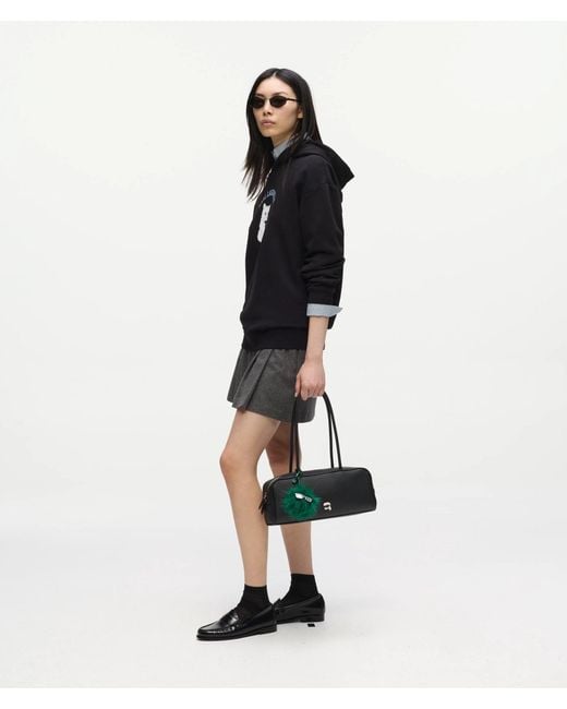 Karl Lagerfeld Black Ikon Pebble Elongated Charm Shoulder Bag