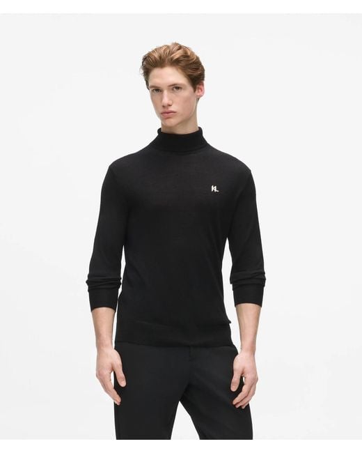 Karl Lagerfeld Black Monogram Wool Turtleneck Sweater for men