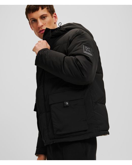 Karl Lagerfeld Black Reversible Hooded Puffer Jacket for men