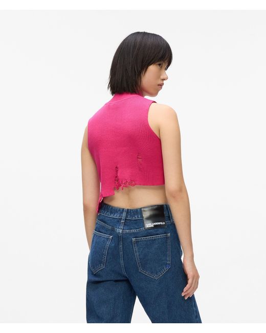 KL Jeans Red Distressed Knitted Top
