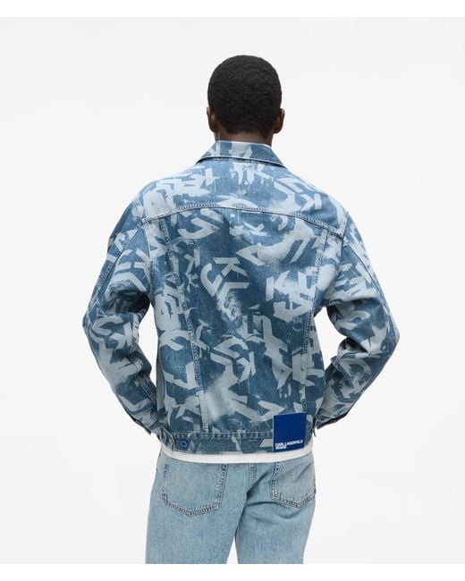 KL Jeans Blue Relaxed Monogram Denim Jacket for men