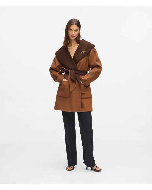 Karl Lagerfeld Brown Reversible Wool-Blend Coat