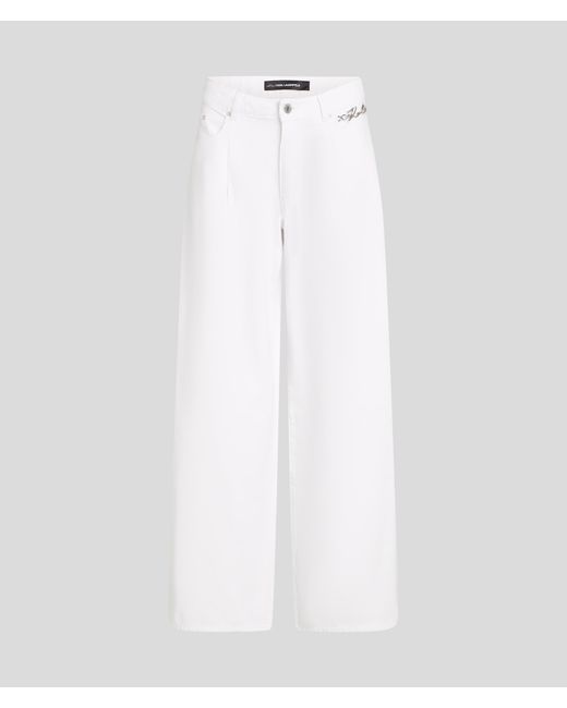 Karl Lagerfeld White Mittelhohe Jeans Mit Weitem Bein, Frau, Größe