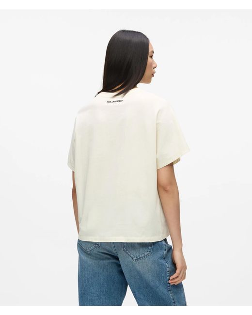 Karl Lagerfeld White Signature T-Shirt Mit Seilapplikation, Damen, Größe