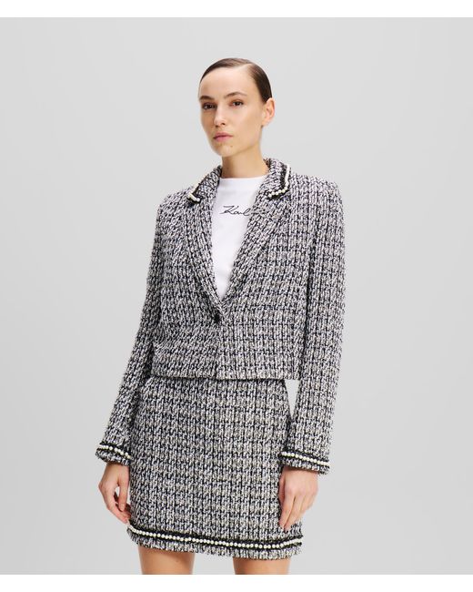 Karl Lagerfeld Gray Pearl Embellished Bouclé Jacket