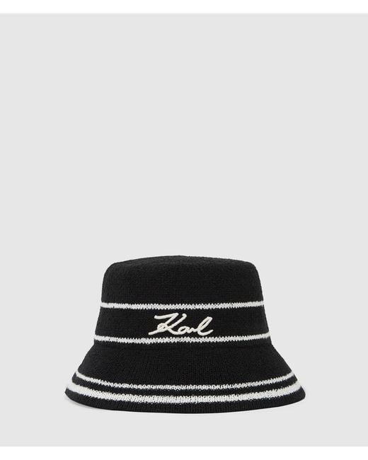 Karl Lagerfeld Black Signature Knit Bucket Hat