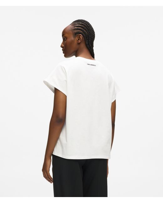 Karl Lagerfeld White Relaxed Rue St-Guillaume Glitter T-Shirt