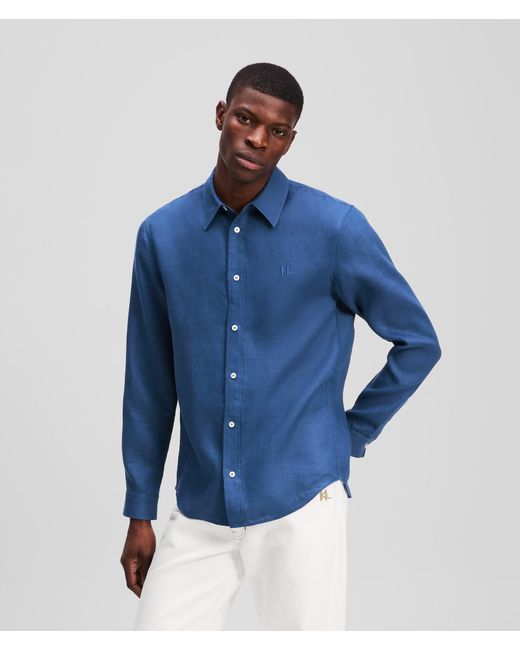 Karl Lagerfeld Kl Monogram Leinenhemd, Mann, Größe in Blue für Herren