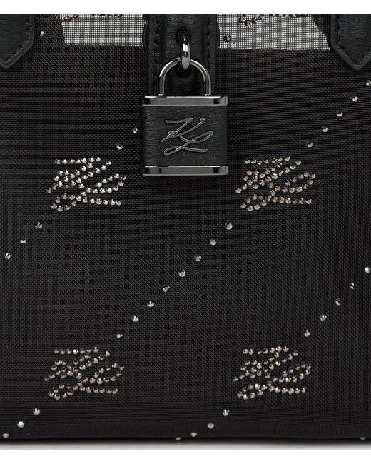 Karl Lagerfeld Black K/Autograph Padlock Rhinestone Tote Bag