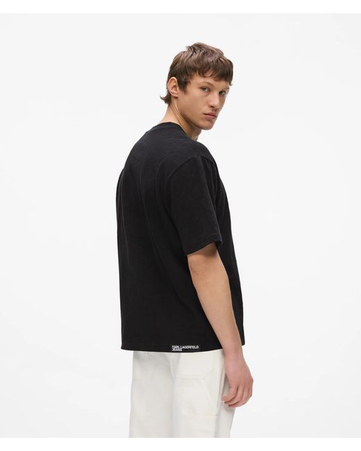 KL Jeans Black Distressed Monogram Boxy T-Shirt for men
