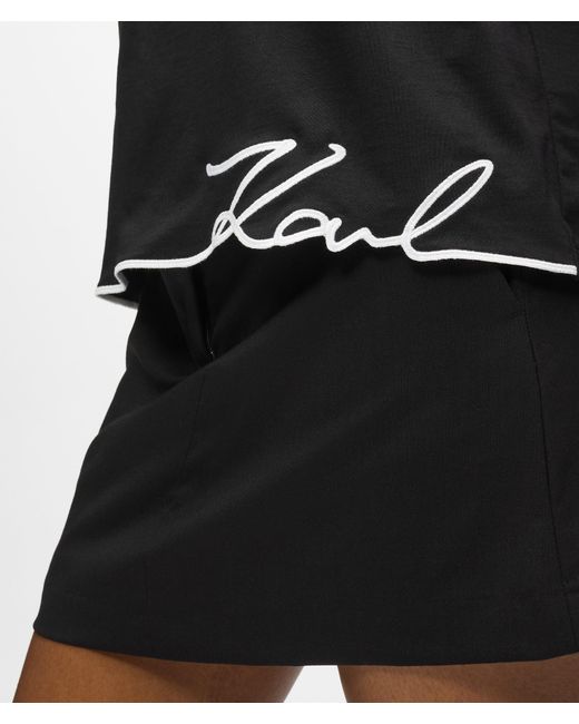 Karl Lagerfeld Black T-Shirt Mit V-Ausschnitt Und Signature-Saum, Damen, Größe