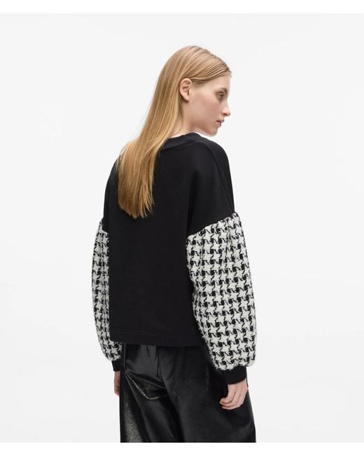 Karl Lagerfeld Black Houndstooth Panel Zip-Up Sweatshirt