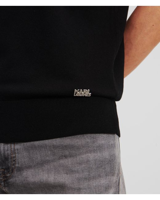 Karl Lagerfeld Black Knitted Polo Shirt for men