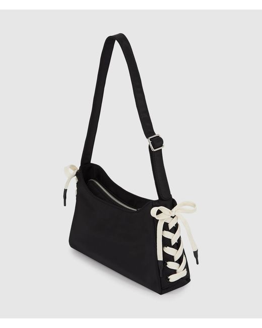 KL Jeans Black Nylon Lace-Up Shoulder Bag