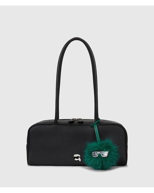 Karl Lagerfeld Black Ikon Pebble Elongated Charm Shoulder Bag