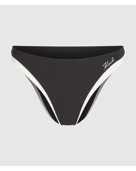 Karl Lagerfeld Black Signature Piped Bikini Bottom