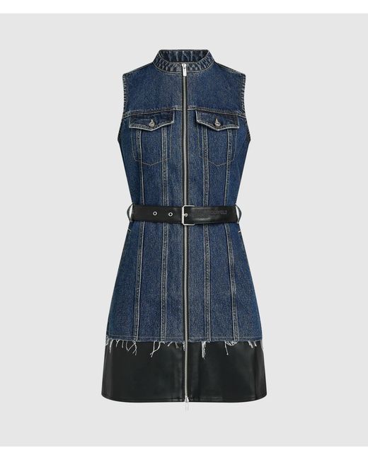 KL Jeans Blue Kleid Aus Kunstleder Und Denim, Damen, Größe
