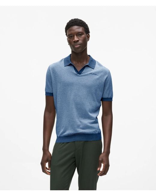 Karl Lagerfeld Blue Striped Knit Polo Shirt for men