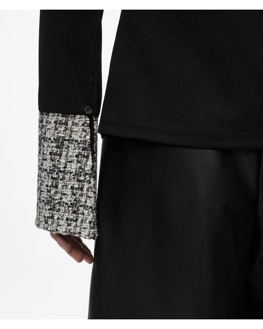 Karl Lagerfeld Black Long-Sleeved Bouclé Detail Polo Shirt