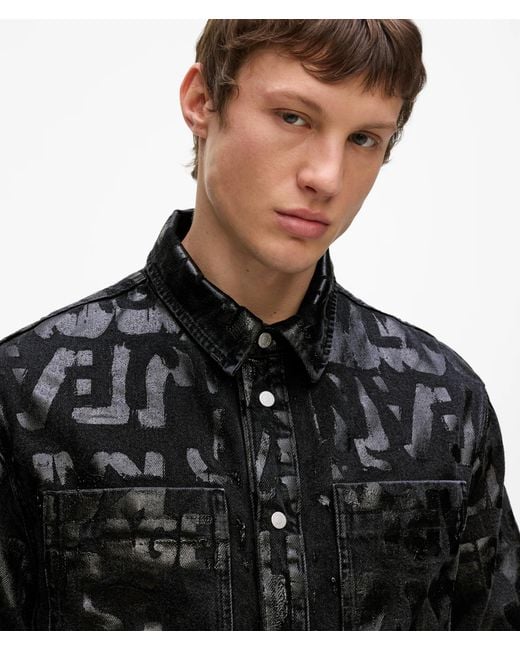 KL Jeans Black All-Over Logo Denim Overshirt for men