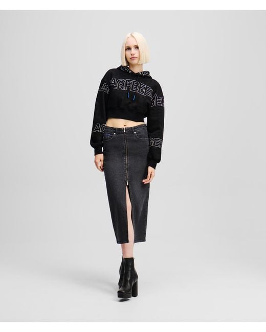 Karl Lagerfeld Black Zip-front Denim Midi Skirt