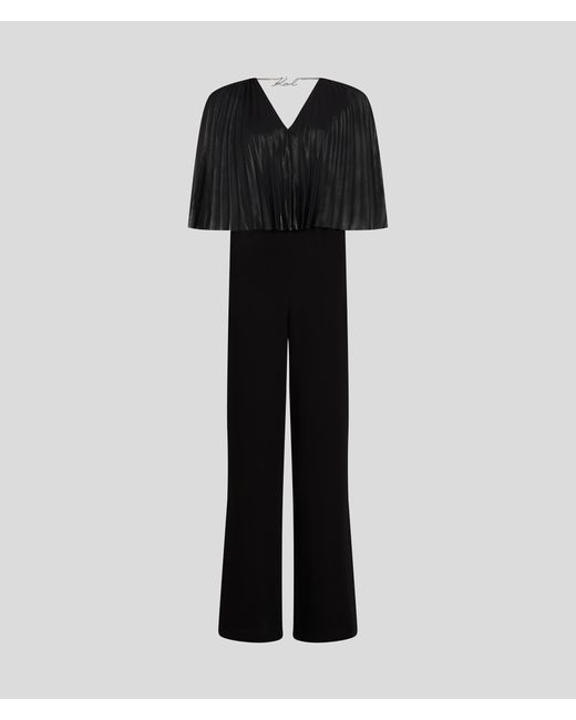 Karl Lagerfeld Black Pleated Cape Jumpsuit