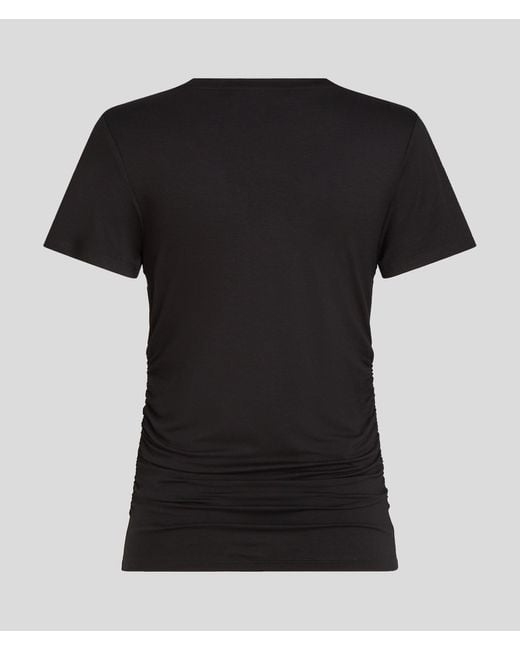 T-shirt Froncé À Col V Karl Signature Karl Lagerfeld en coloris Black