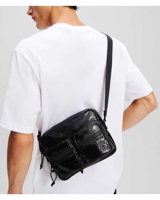 Karl Lagerfeld Black Ikon Puffy Nylon Crossbody Bag for men