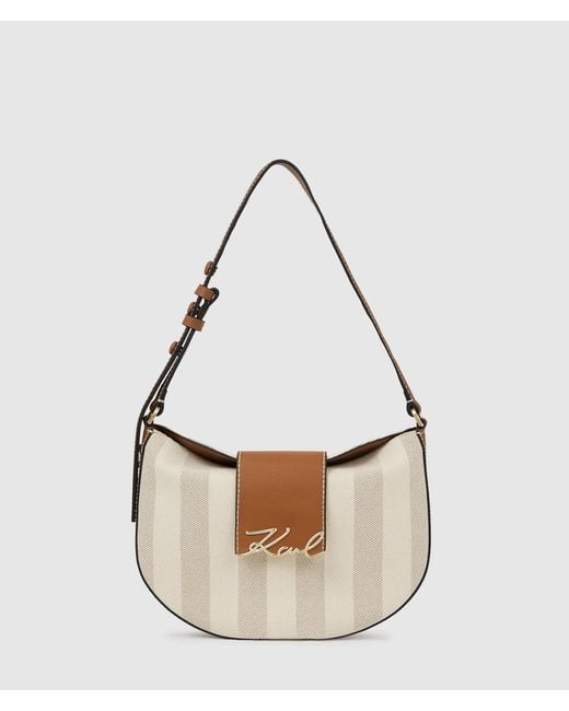 Karl Lagerfeld White K/Signature Striped Shoulder Bag