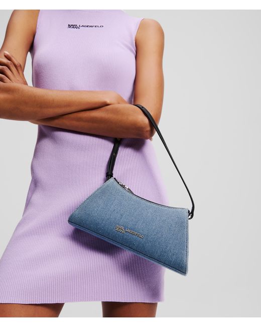Karl Lagerfeld Blue Metal Logo Denim Shoulder Bag