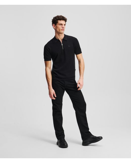 Karl Lagerfeld Black Zip-up Polo Shirt for men