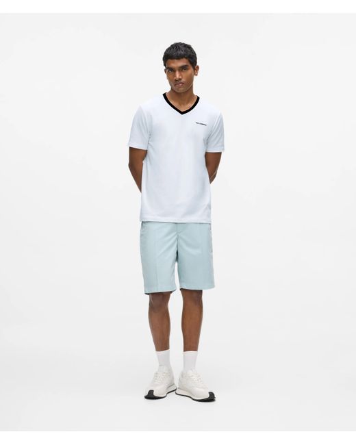 Karl Lagerfeld White Contrast V-Neck T-Shirt for men