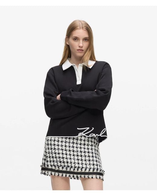 Karl Lagerfeld Black Signature Polo Sweatshirt
