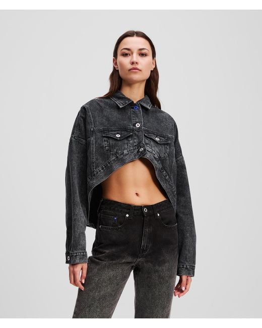 Karl Lagerfeld Black Oversized Cropped Denim Jacket