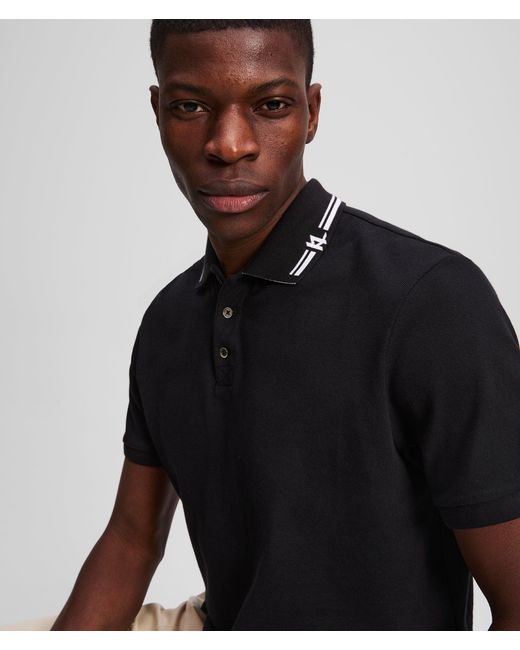 Karl Lagerfeld Black Contrast Piping Polo Shirt for men