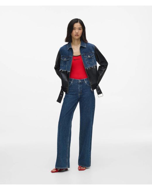 KL Jeans Blue Faux-Leather And Denim Jacket