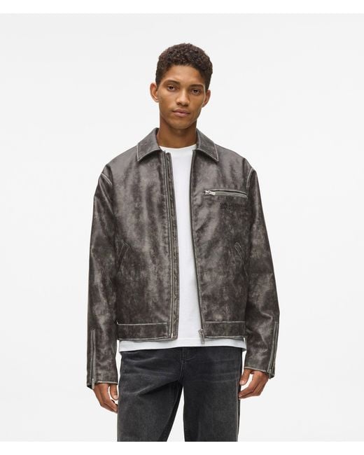 KL Jeans Gray Distressed Faux Leather Jacket for men