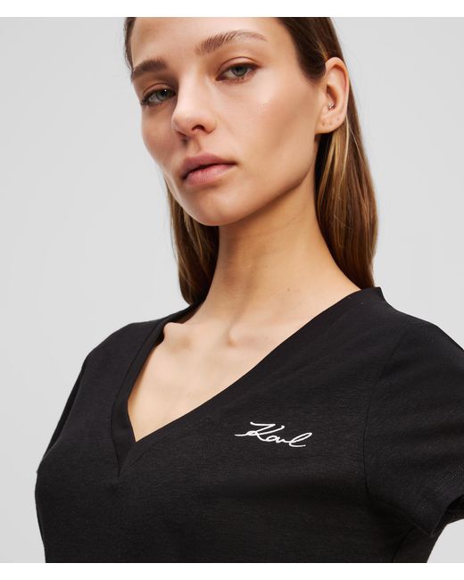 Karl Lagerfeld Black Signature V-neck T-shirt