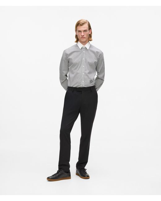 Karl Lagerfeld Gray Contrast Collar Striped Shirt for men