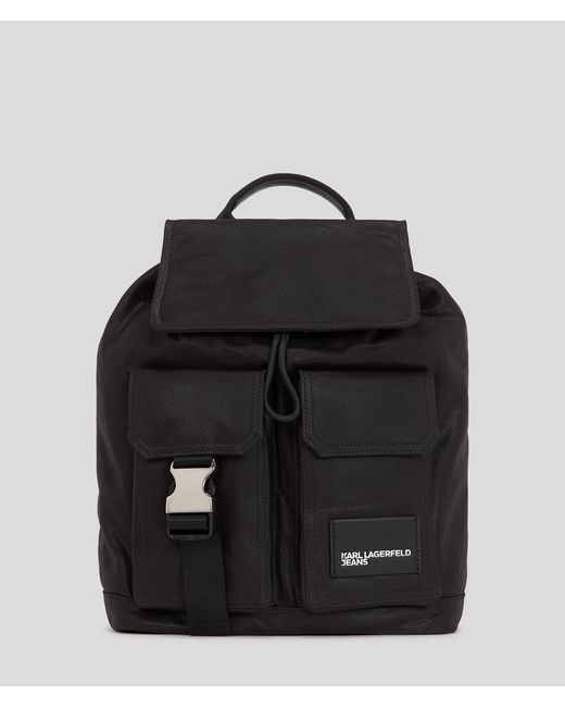 Karl Lagerfeld Black Utility Coated Denim Backpack