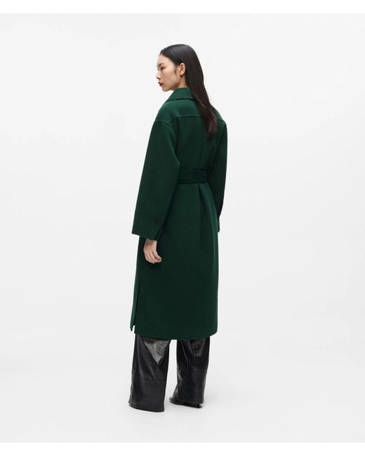 Karl Lagerfeld Green Belted Long Wool-Blend Coat